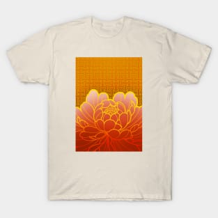 golden peony flower and sacred geometric pattern T-Shirt